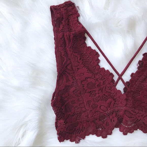 🎀 3 for $30! 🎀 Burgundy Lace X-strap Bralette - Picture 3 of 8